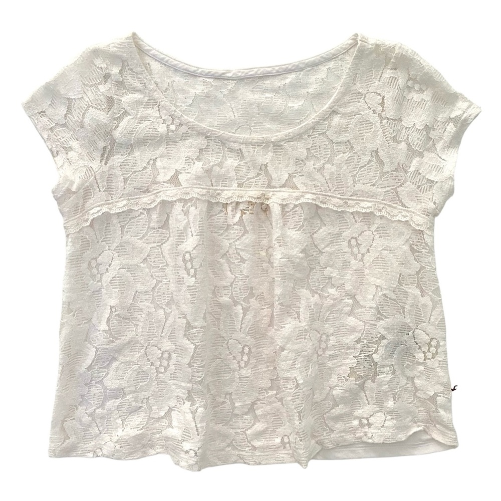 Hollister Co. Spring Summer Floral Lace White Short Sleeves Top Women's Size XS